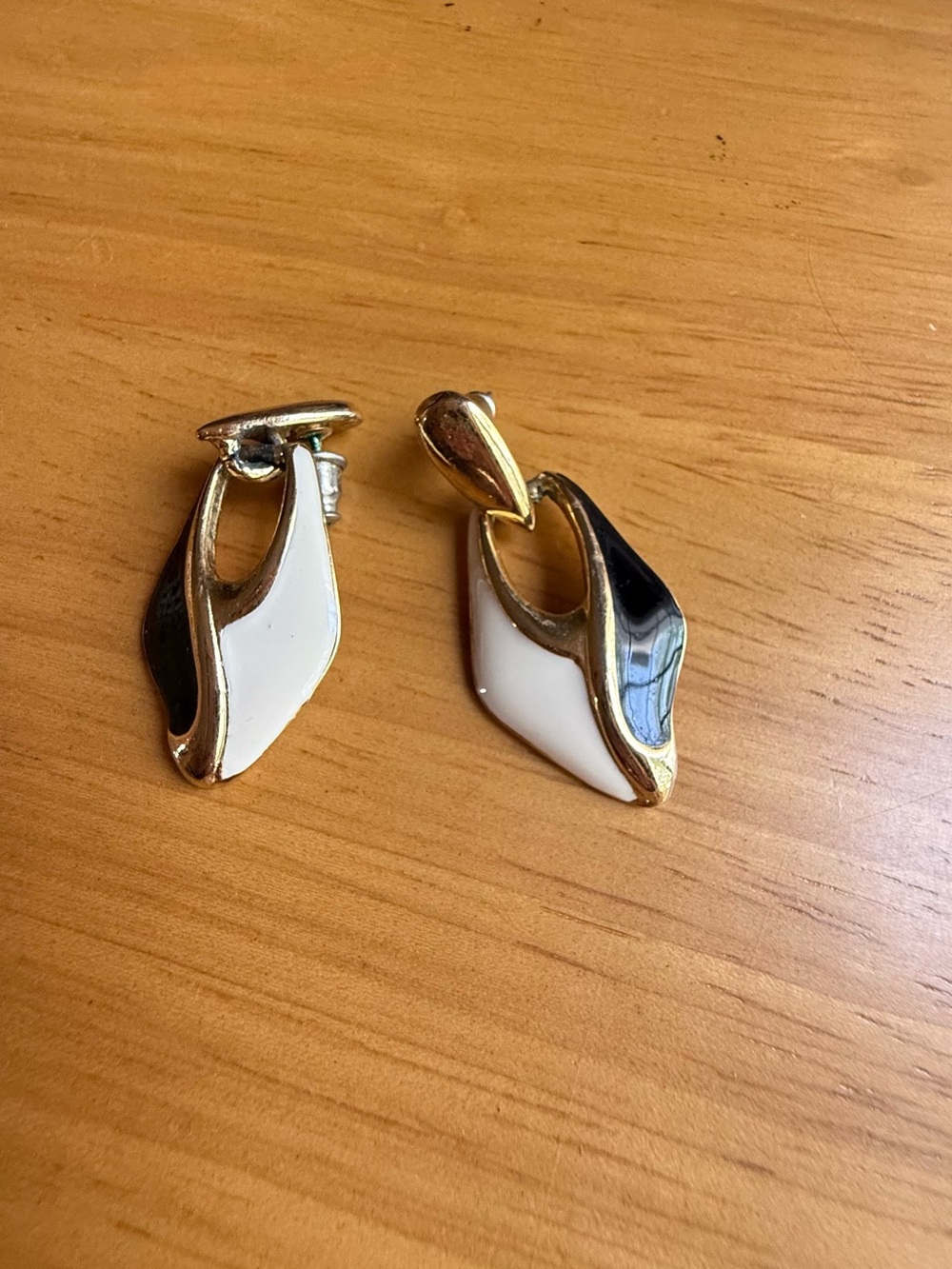 Gold-Tone Black & White Enamel Women’s Earrings